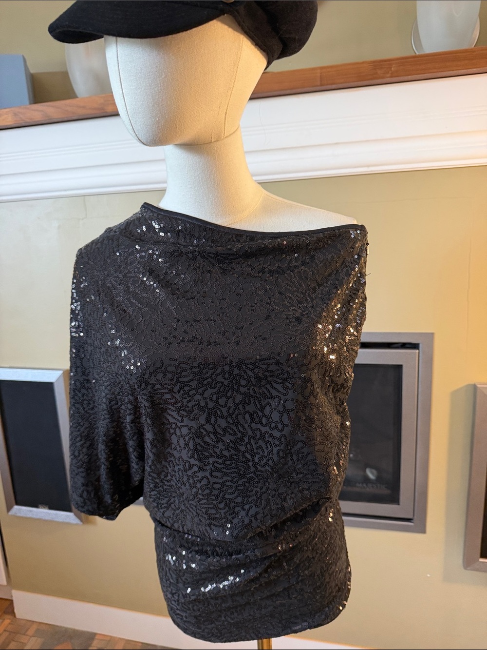 NWOT Guess by Marciano Black One-Shoulder Sequin top